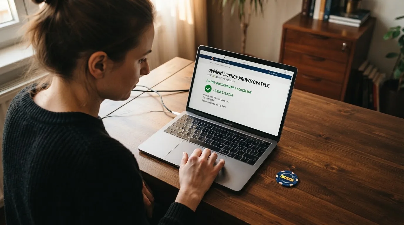 Úřední dokument s razítkem Ministerstva financí ČR a logem licencovaného online casina