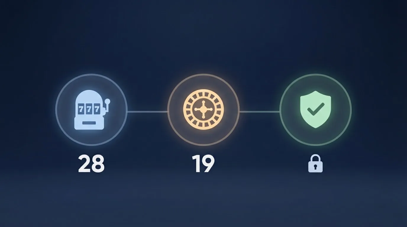 Infografika: logo MF ČR, ikona technické hry (automat), ikona živé hry (ruleta), čísla 28 a 19
