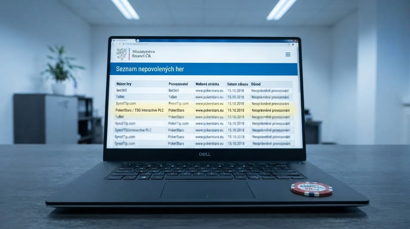 Výpis ze Seznamu nepovolených internetových her na webu Ministerstva financí ČR se zvýrazněným řádkem