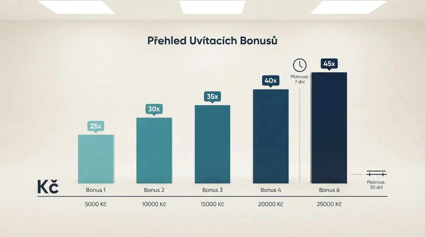 Grafické srovnání uvítacích bonusů českých online kasin s vyznačenými podmínkami protočení