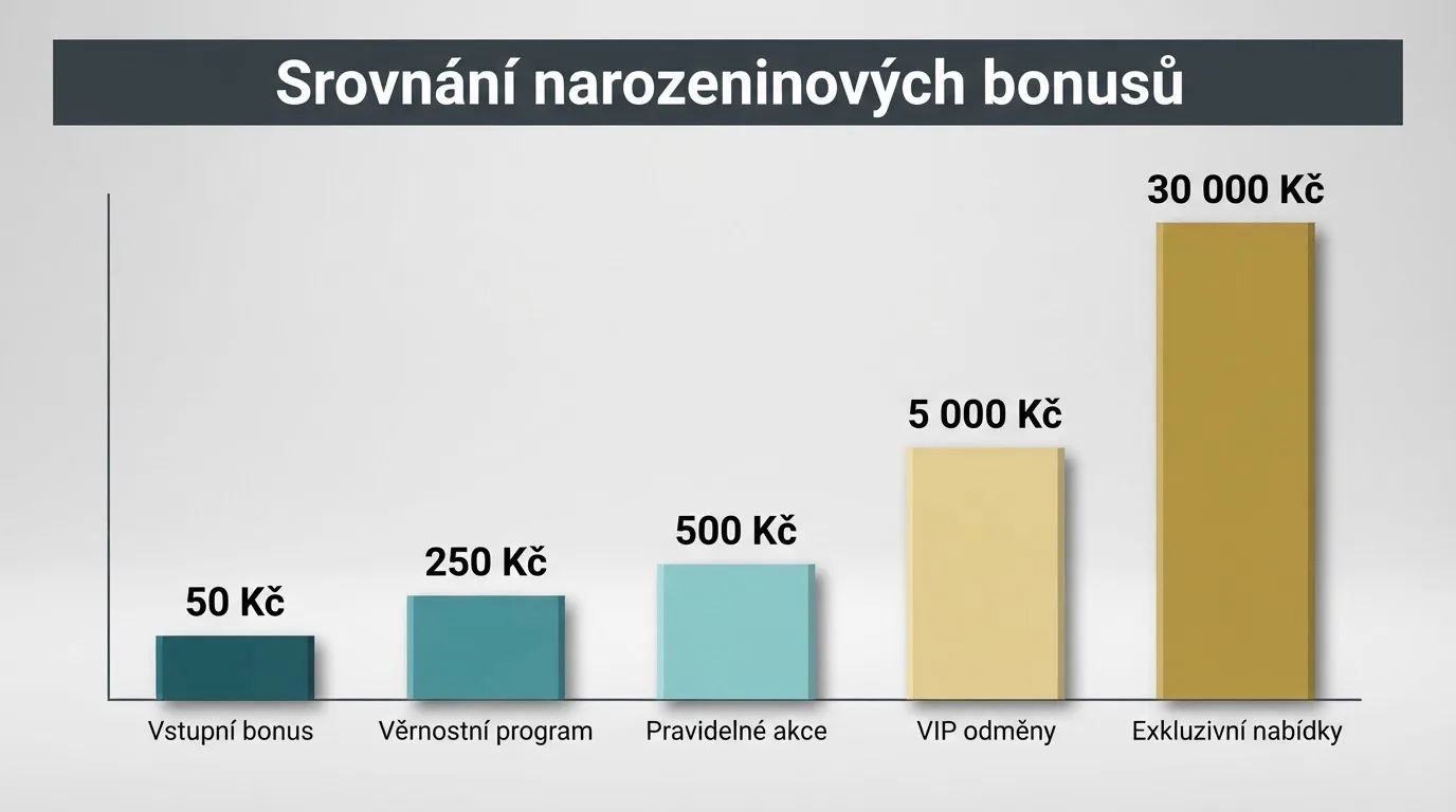 Přehledná tabulka srovnávající narozeninové odměny napříč českými online casiny