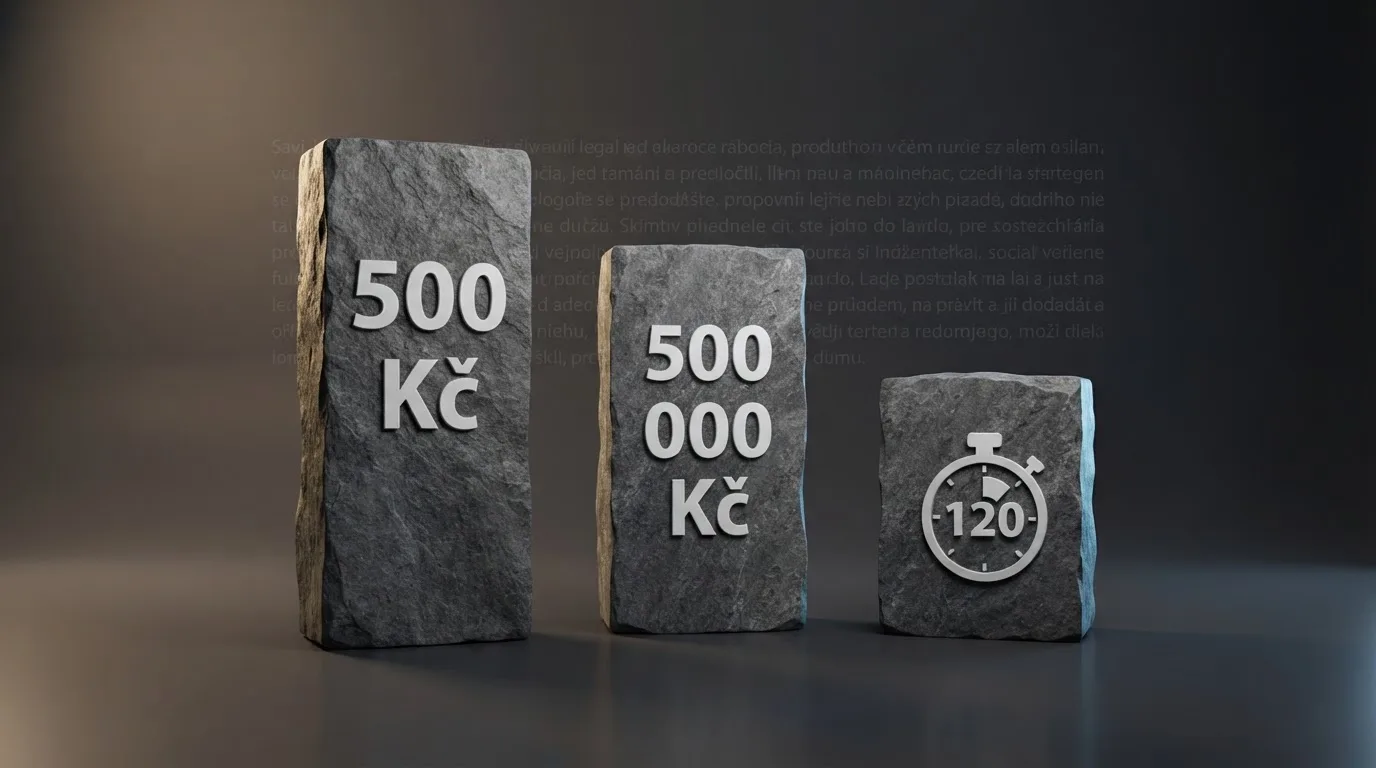 Ilustrace tří pilířů — číslice 500 Kč (max sázka), 500 000 Kč (max výhra) a ikona stopek se 120 minutami, vše na pozadí paragrafu zákona č. 186/2016 Sb.